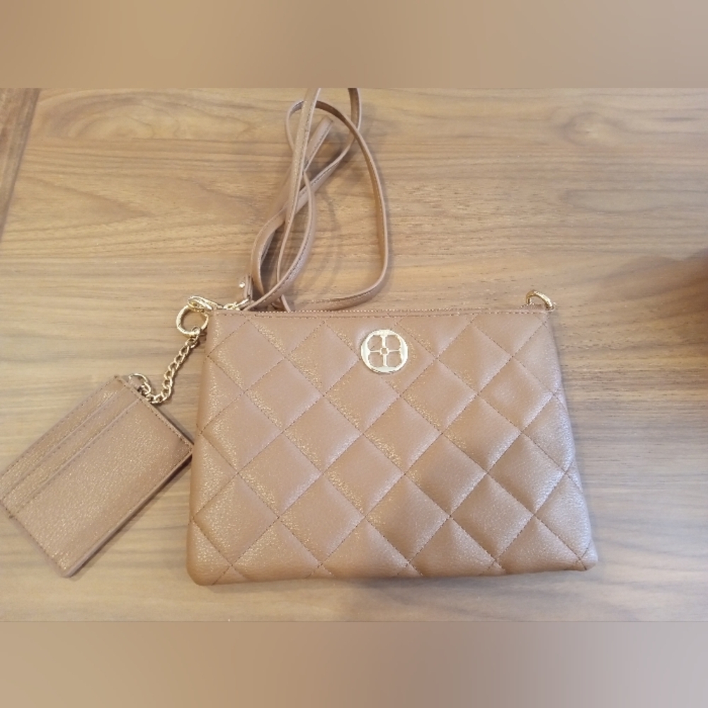 IMAN Wristlet Crossbody HandBag Chic Saddle Card Holder - Tan